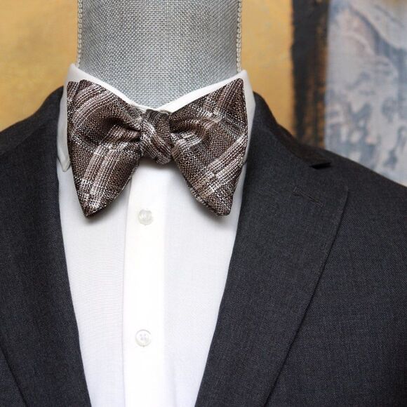 New Men's Self-tied Bow Tie 100%Silk Big Butterfly Grey Plaid S650 - Picture 5 of 13